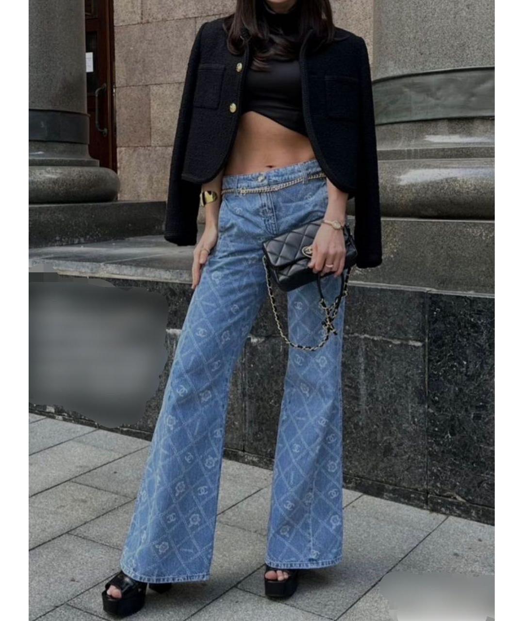 CHANEL Синие хлопковые джинсы клеш, фото 3