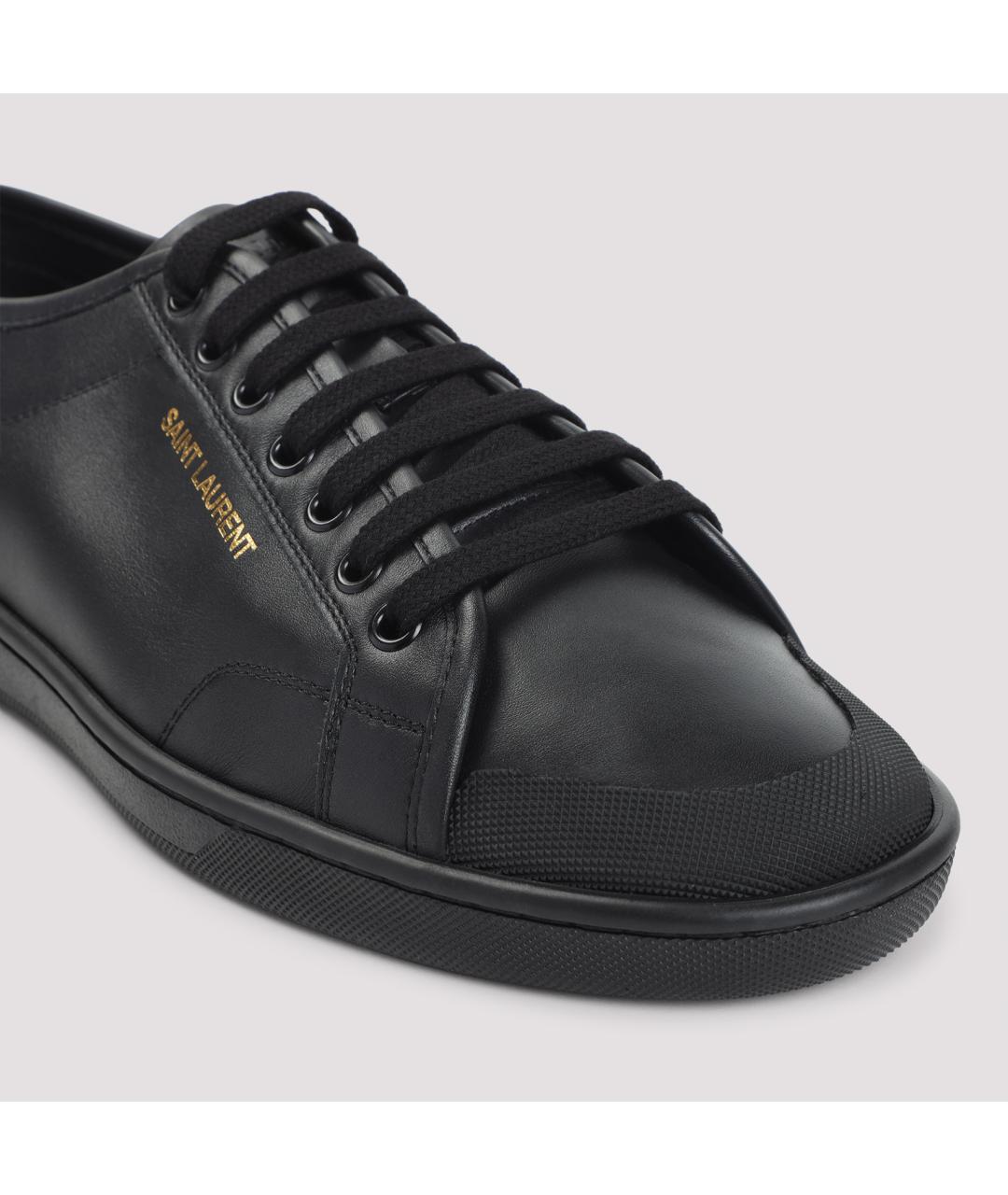 SAINT LAURENT Черные кожаные низкие кроссовки / кеды, фото 5