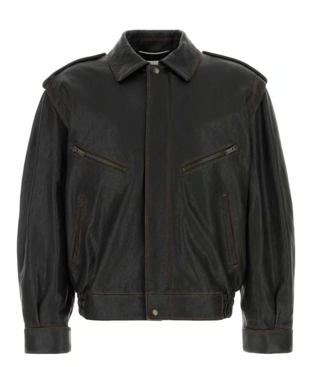 SAINT LAURENT Коричневая кожаная куртка, фото 1