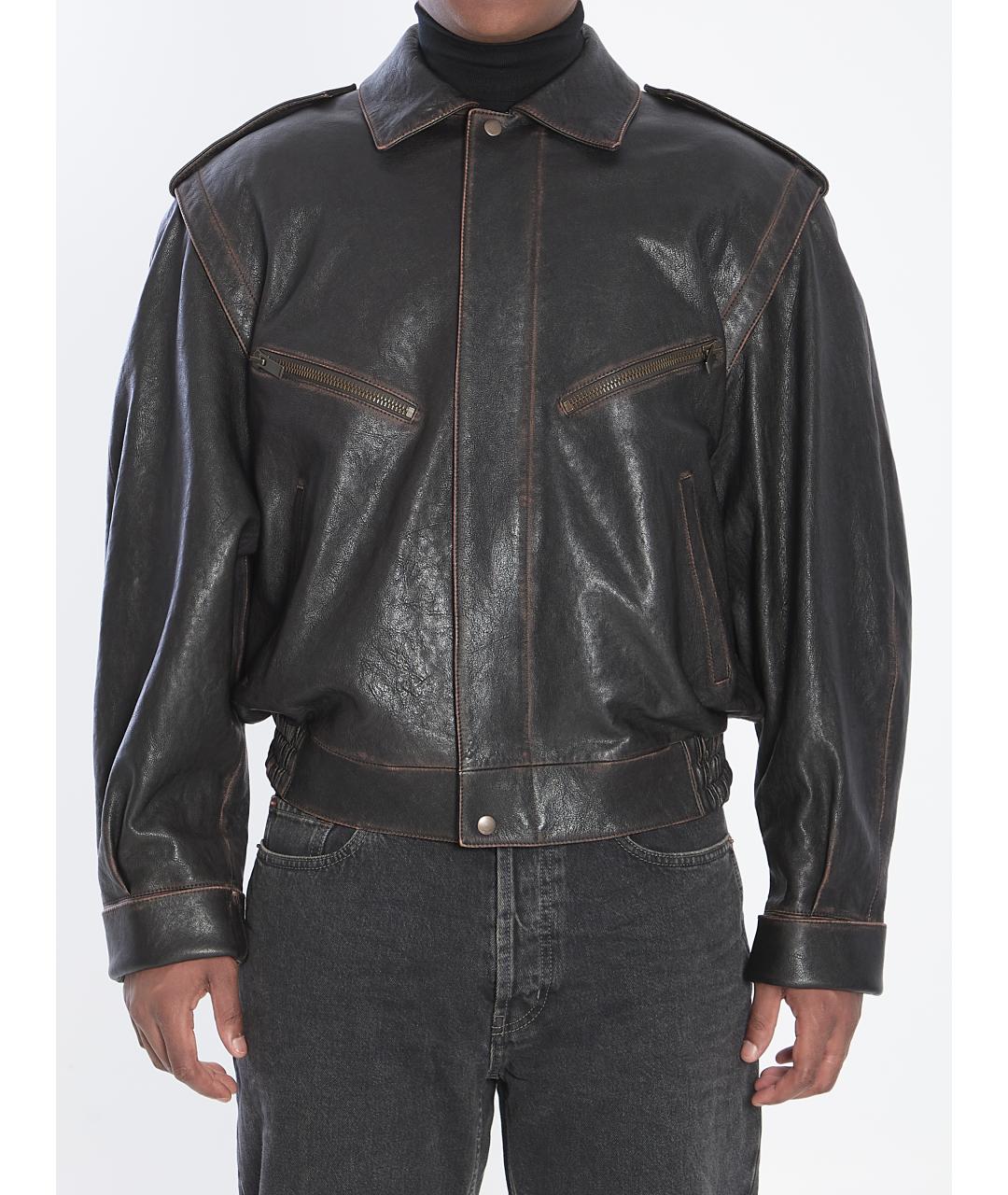 SAINT LAURENT Коричневая кожаная куртка, фото 2