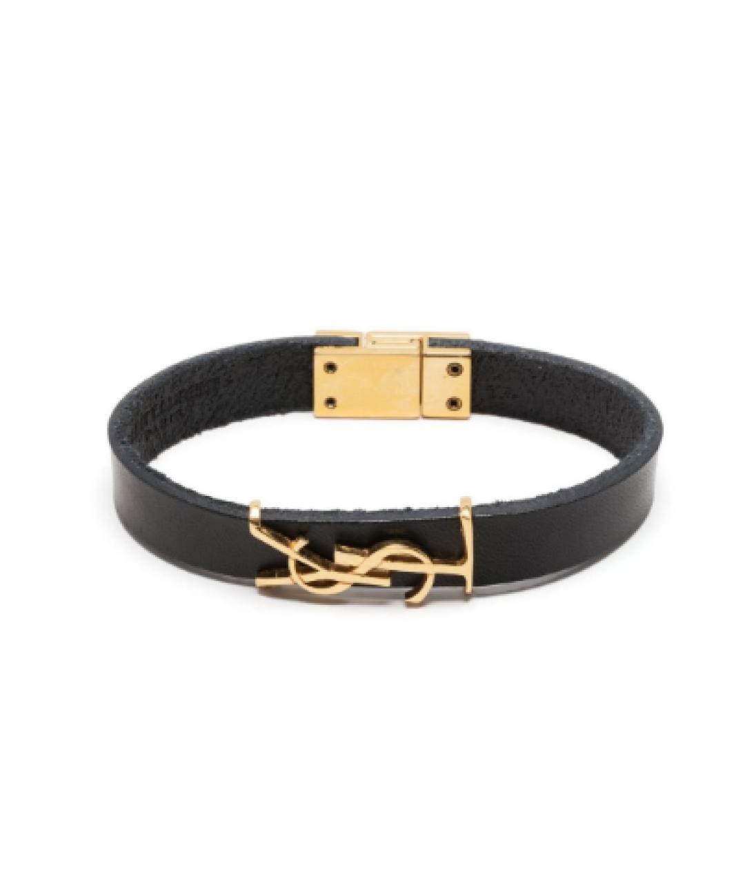 SAINT LAURENT Черный кожаный браслет, фото 5
