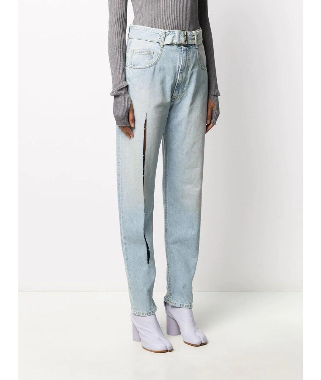 MAISON MARGIELA Голубые хлопковые прямые джинсы, фото 2