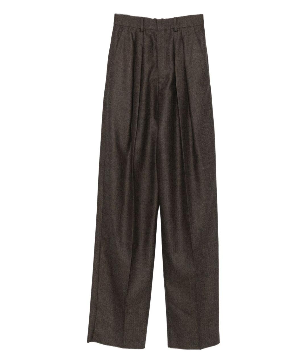 SAINT LAURENT Коричневые шерстяные прямые брюки, фото 1