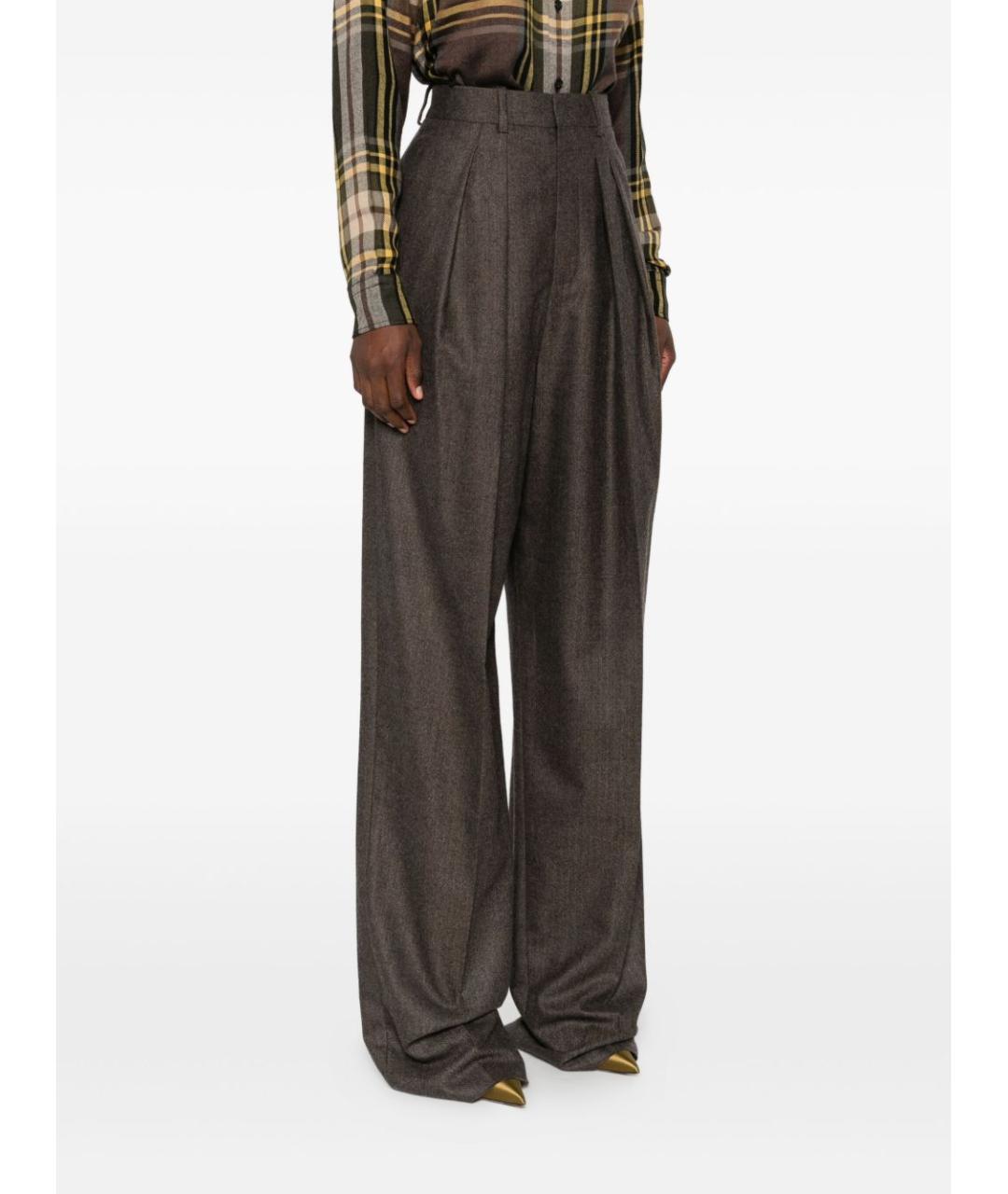 SAINT LAURENT Коричневые шерстяные прямые брюки, фото 5