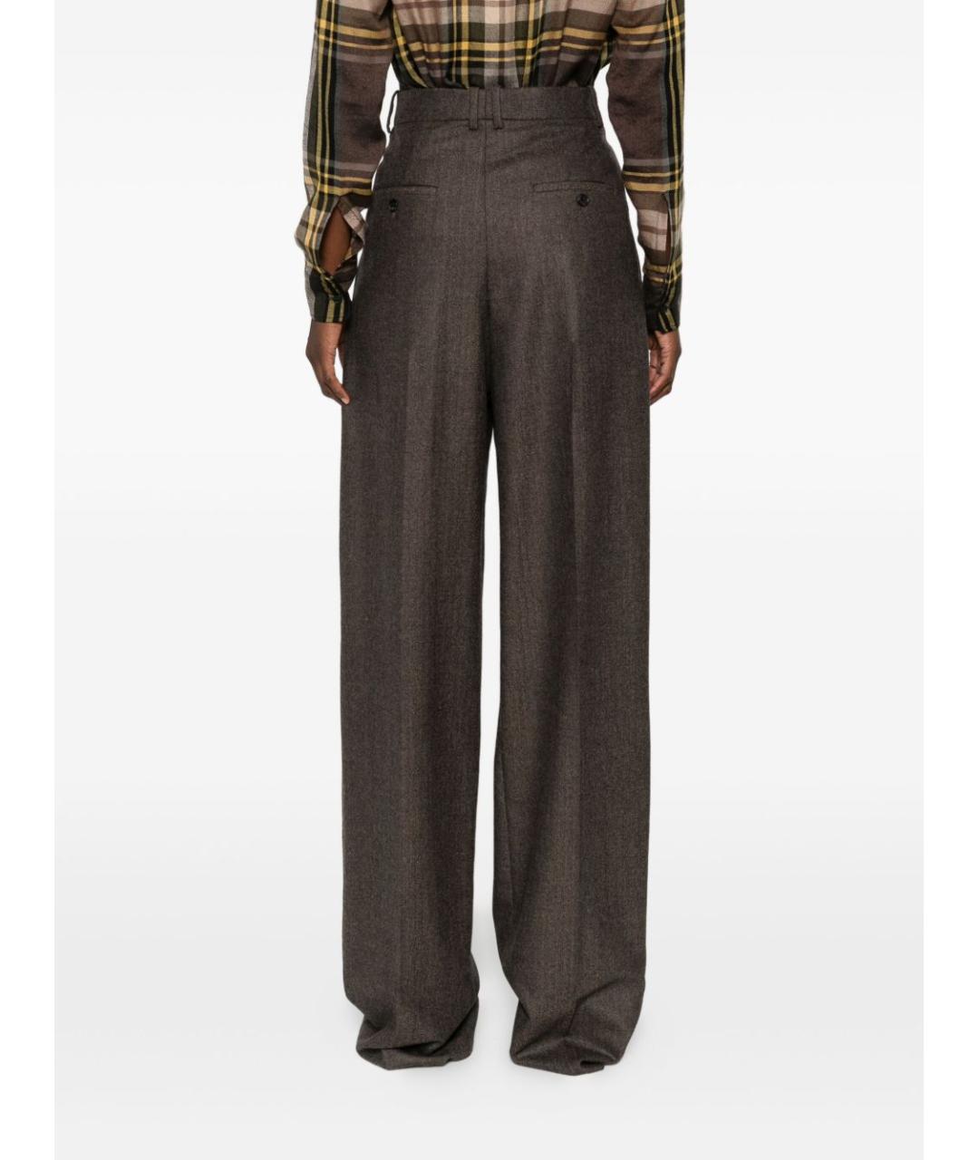 SAINT LAURENT Коричневые шерстяные прямые брюки, фото 2