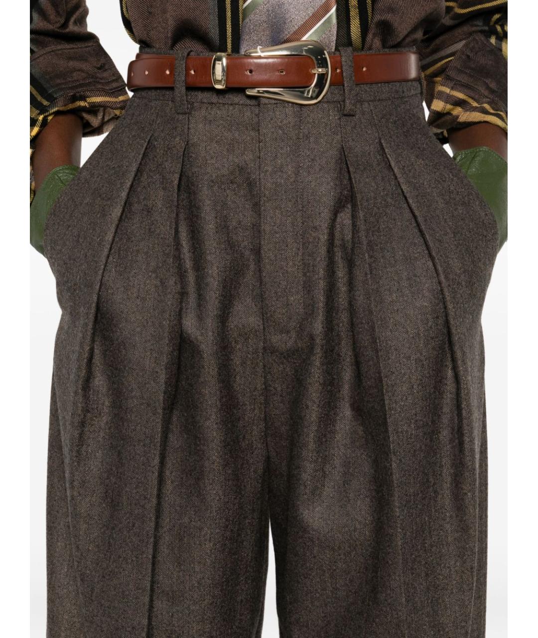 SAINT LAURENT Коричневые шерстяные прямые брюки, фото 4