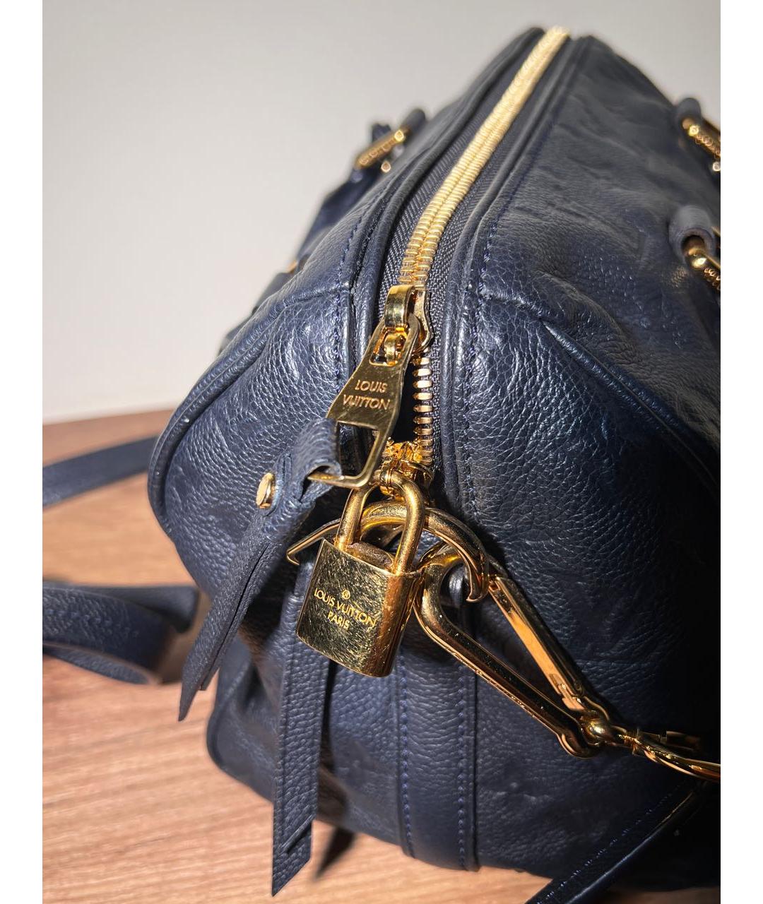 LOUIS VUITTON Темно-синяя кожаная сумка с короткими ручками, фото 4