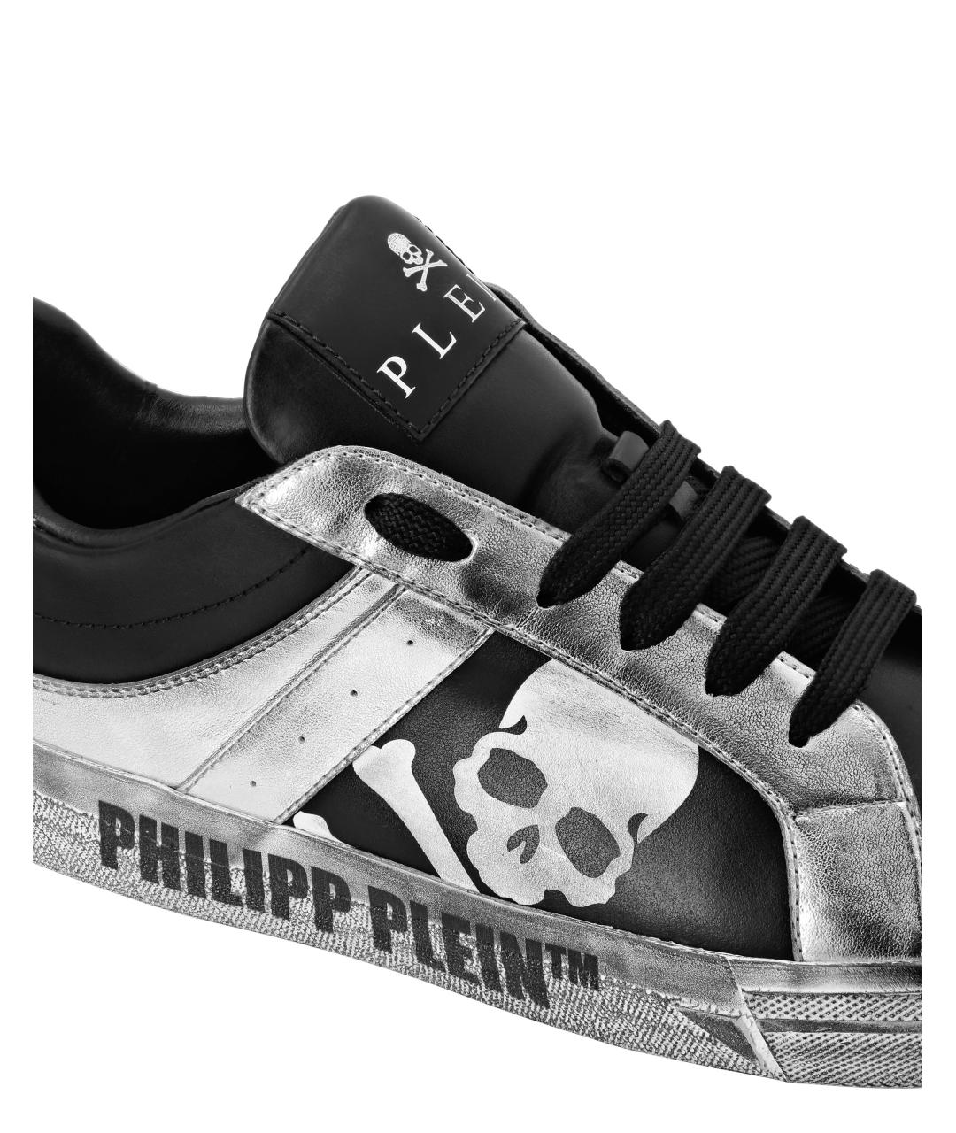 PHILIPP PLEIN Черные кожаные низкие кроссовки / кеды, фото 3