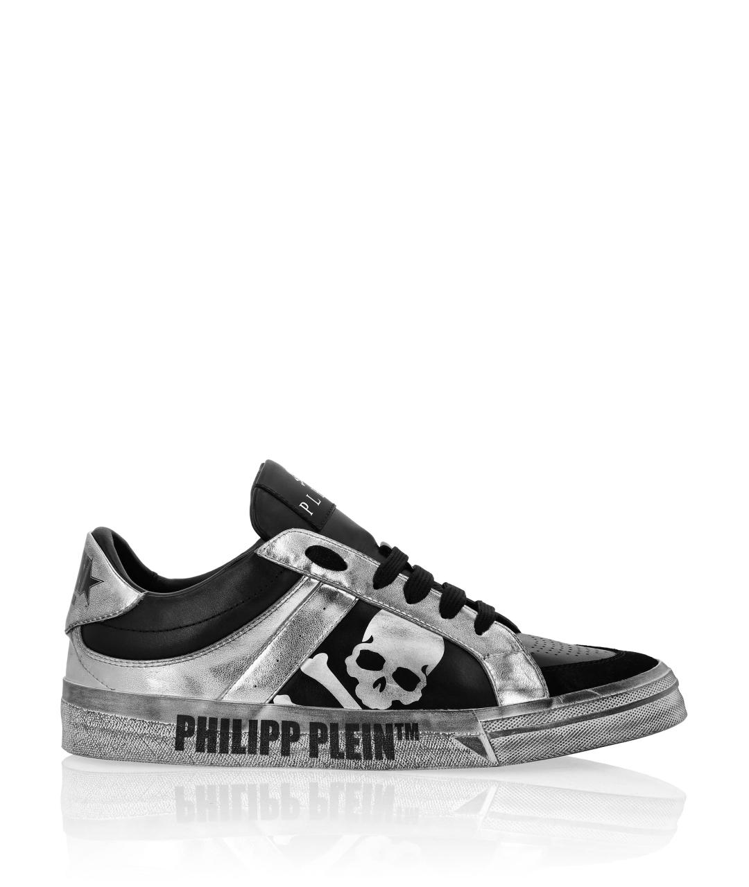 PHILIPP PLEIN Черные кожаные низкие кроссовки / кеды, фото 7