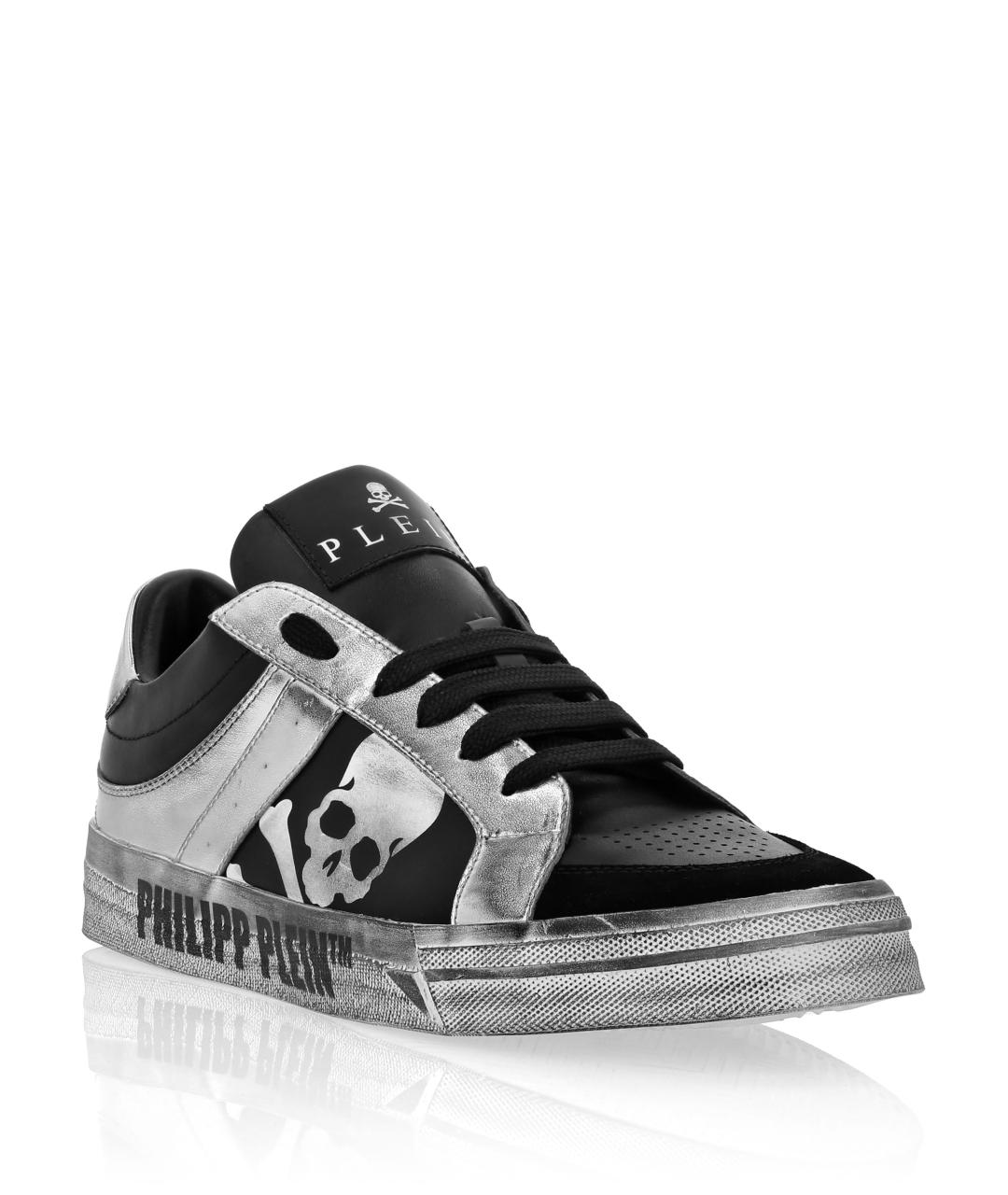PHILIPP PLEIN Черные кожаные низкие кроссовки / кеды, фото 2