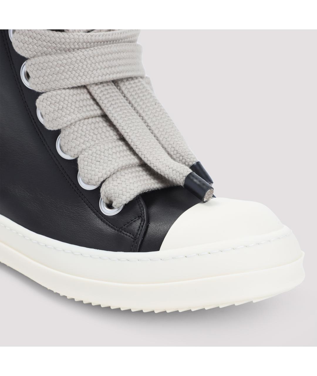 RICK OWENS Черные кожаные высокие кроссовки / кеды, фото 5