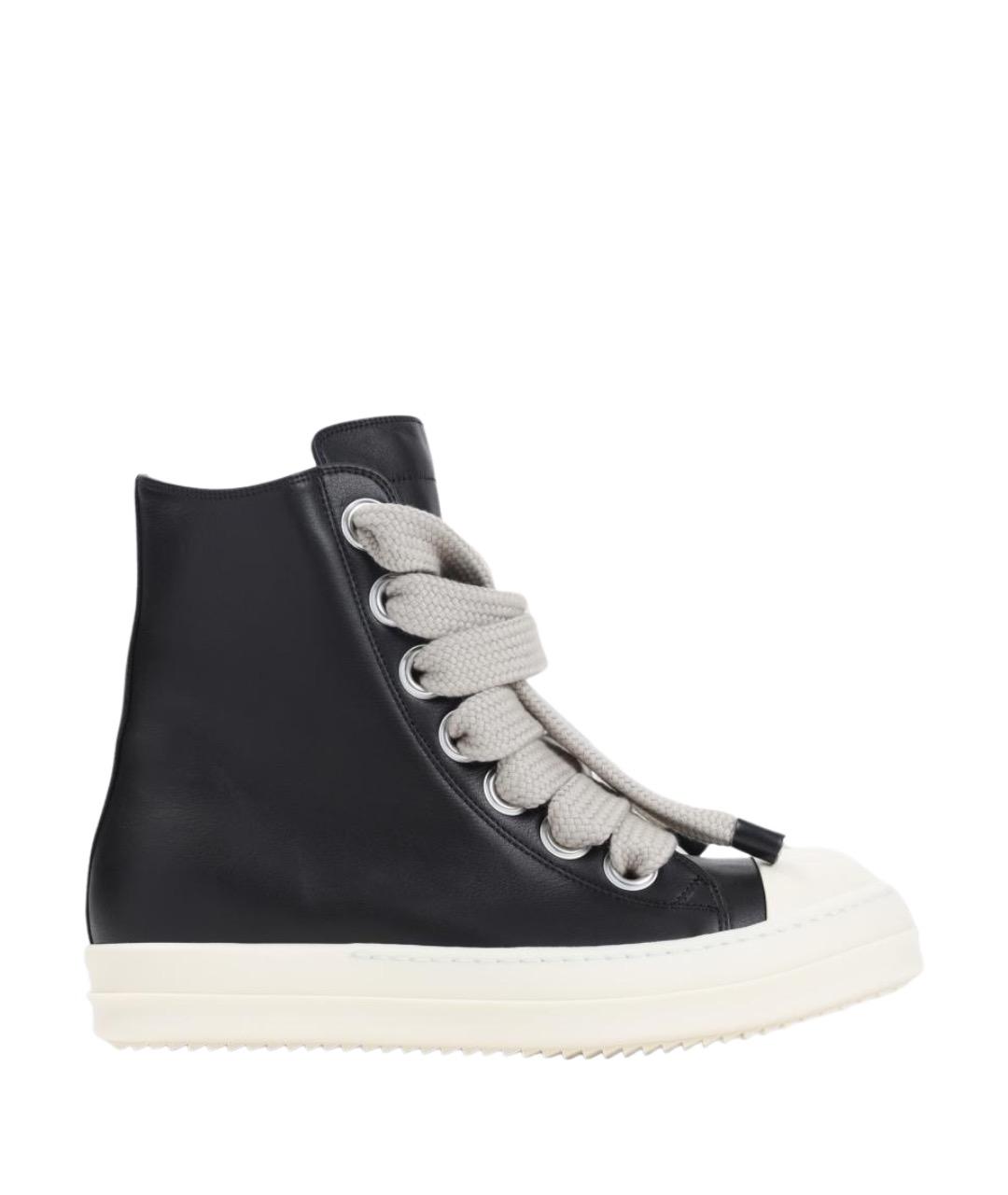 RICK OWENS Черные кожаные высокие кроссовки / кеды, фото 2