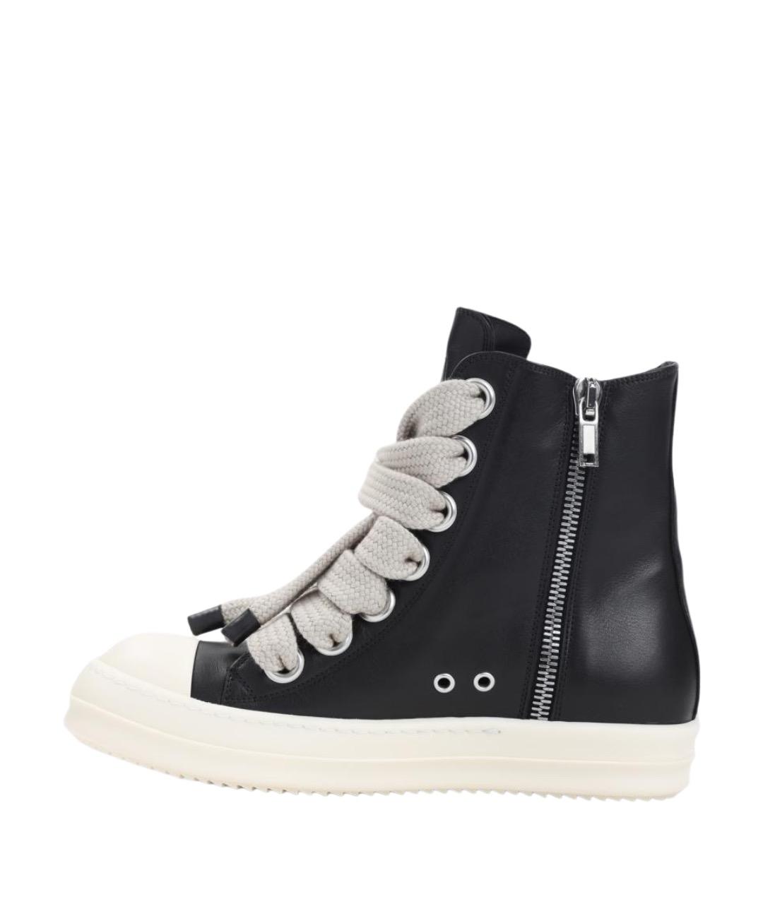 RICK OWENS Черные кожаные высокие кроссовки / кеды, фото 3