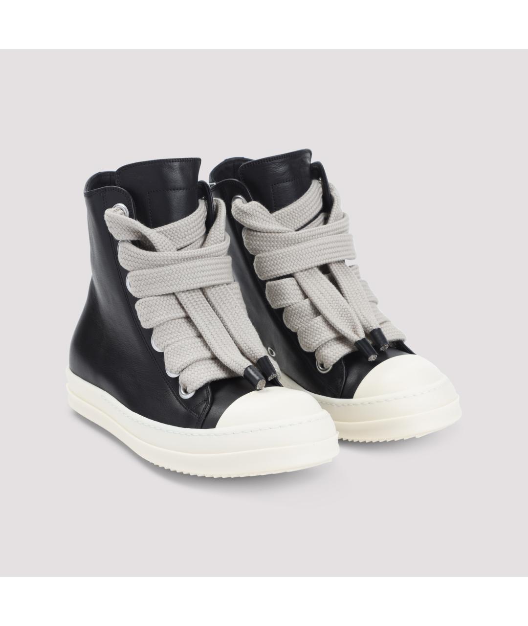 RICK OWENS Черные кожаные высокие кроссовки / кеды, фото 4