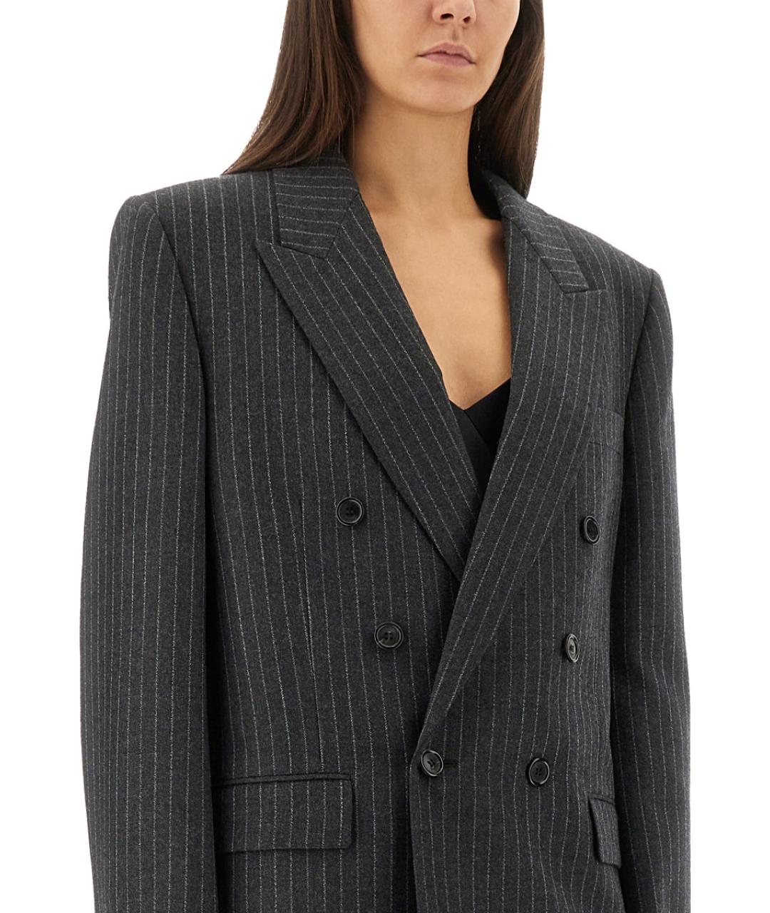 SAINT LAURENT Антрацитовый шерстяной жакет/пиджак, фото 4