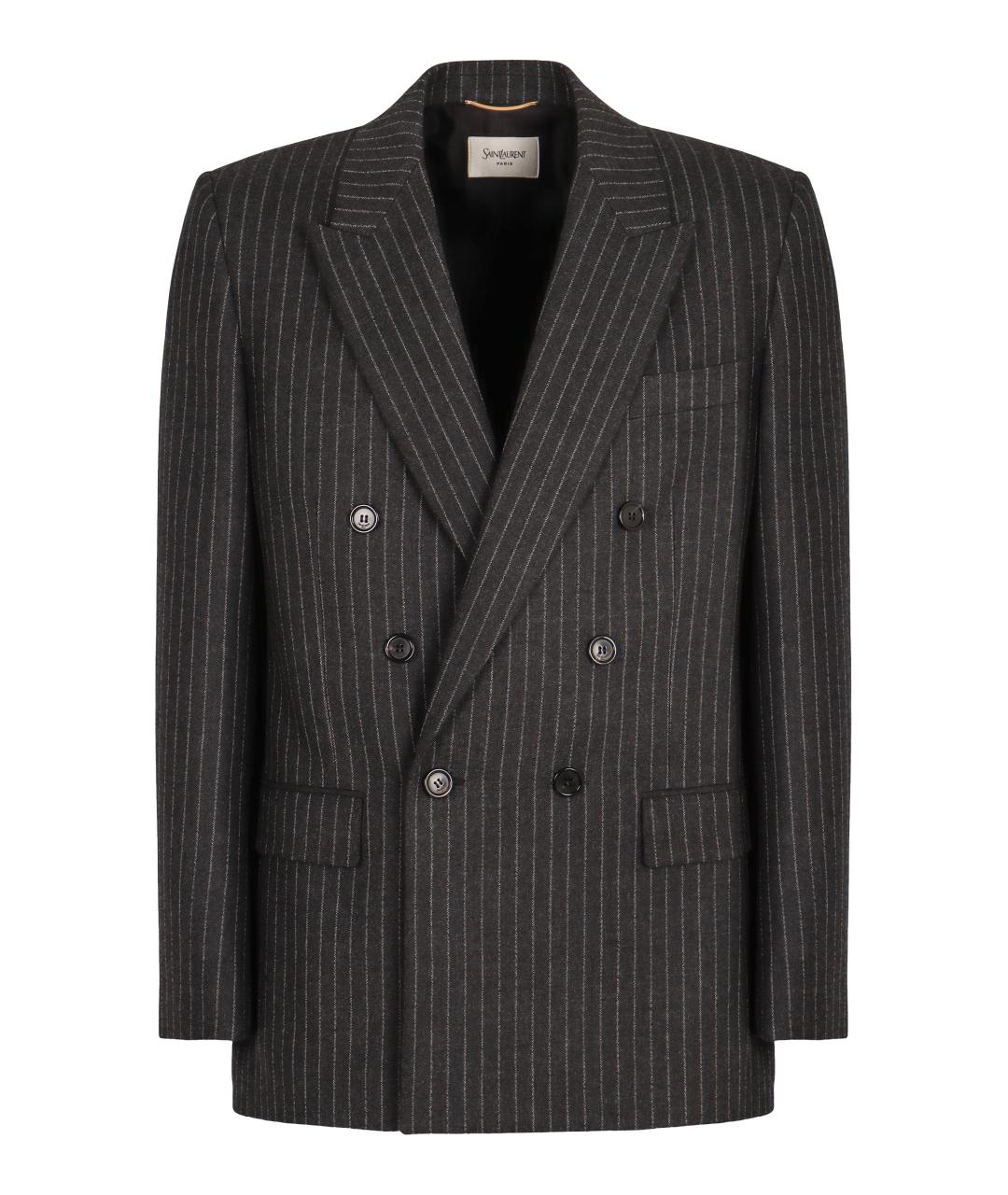 SAINT LAURENT Антрацитовый шерстяной жакет/пиджак, фото 1