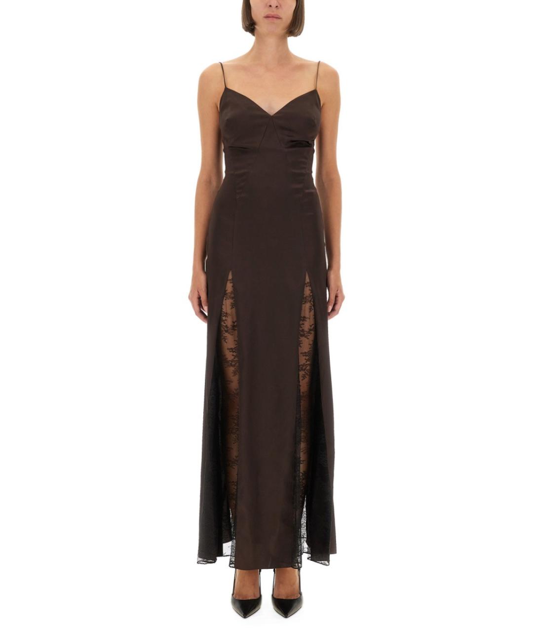 STAUD Коричневое шелковое вечернее платье, фото 2