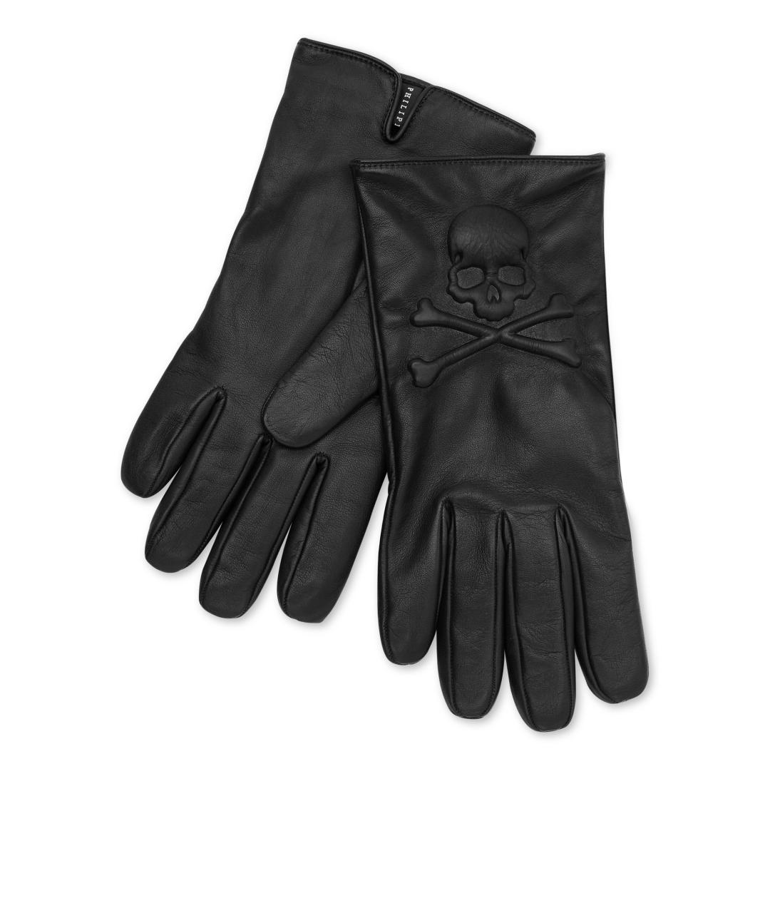 PHILIPP PLEIN Черные кожаные перчатки, фото 2