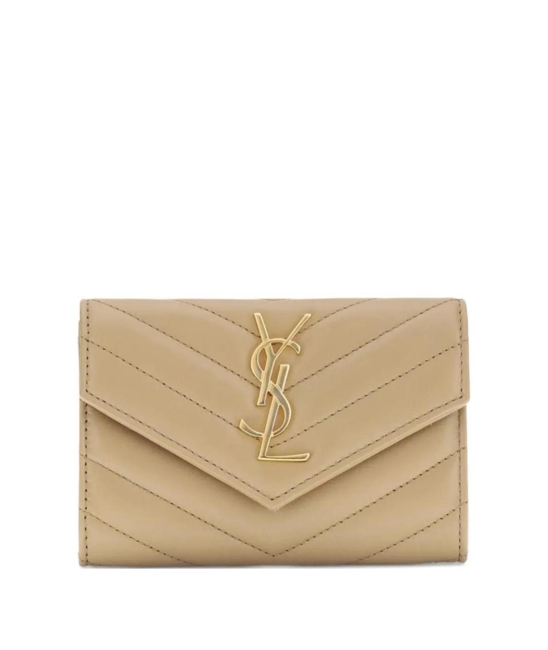 SAINT LAURENT Бежевый кожаный кошелек, фото 1