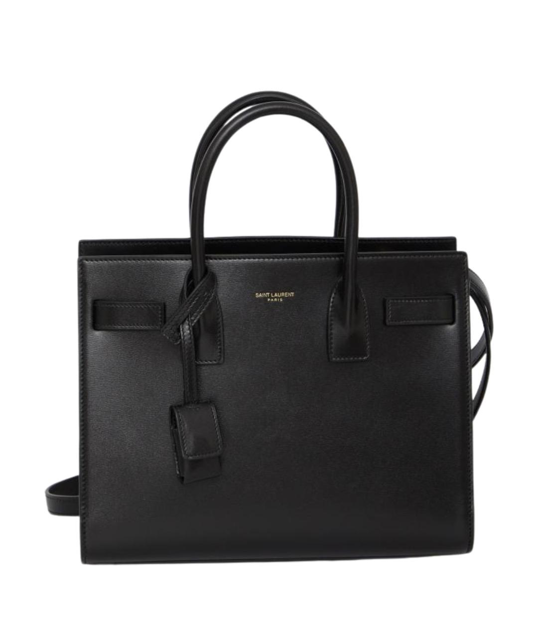 SAINT LAURENT Черная кожаная сумка тоут, фото 1