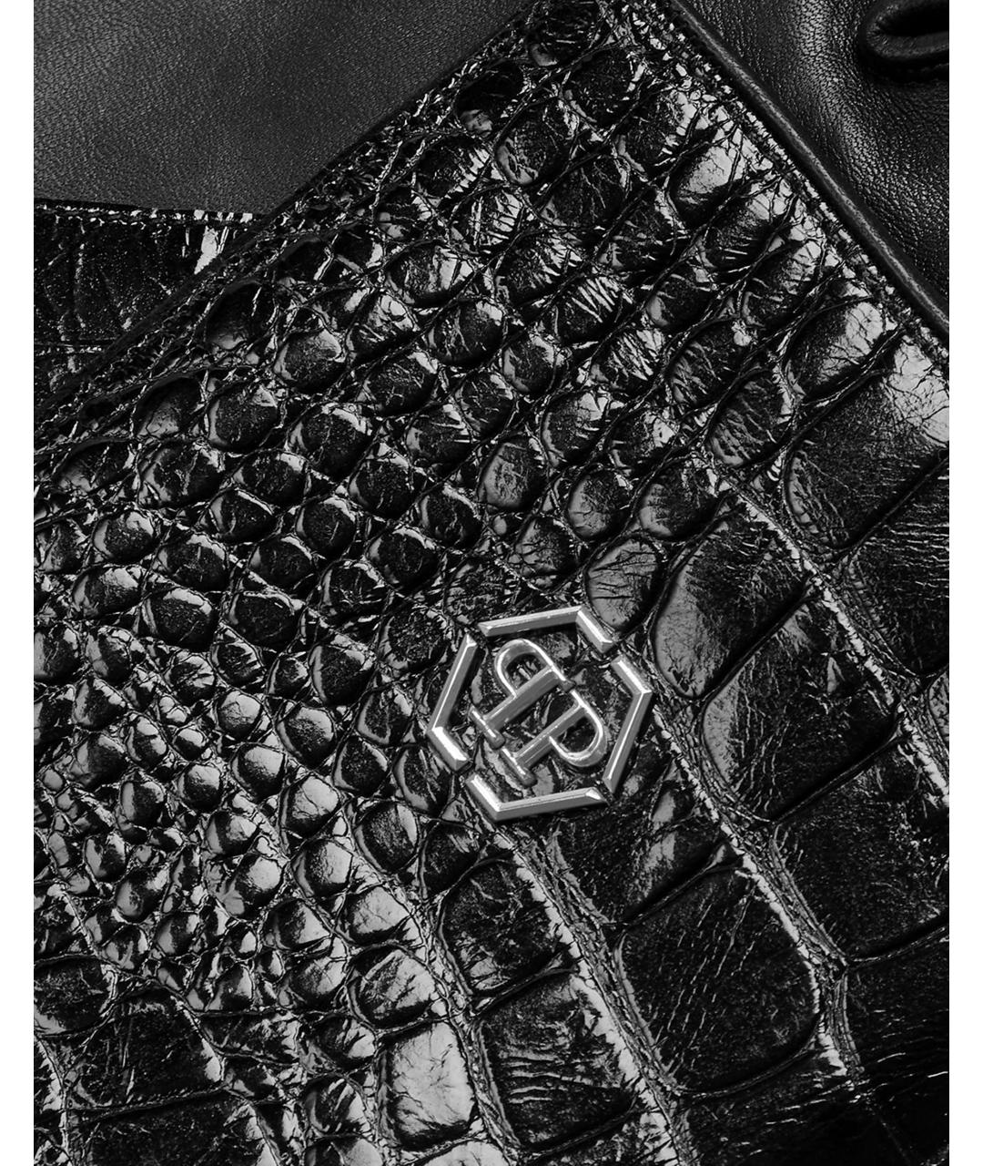PHILIPP PLEIN Черные кожаные перчатки, фото 2