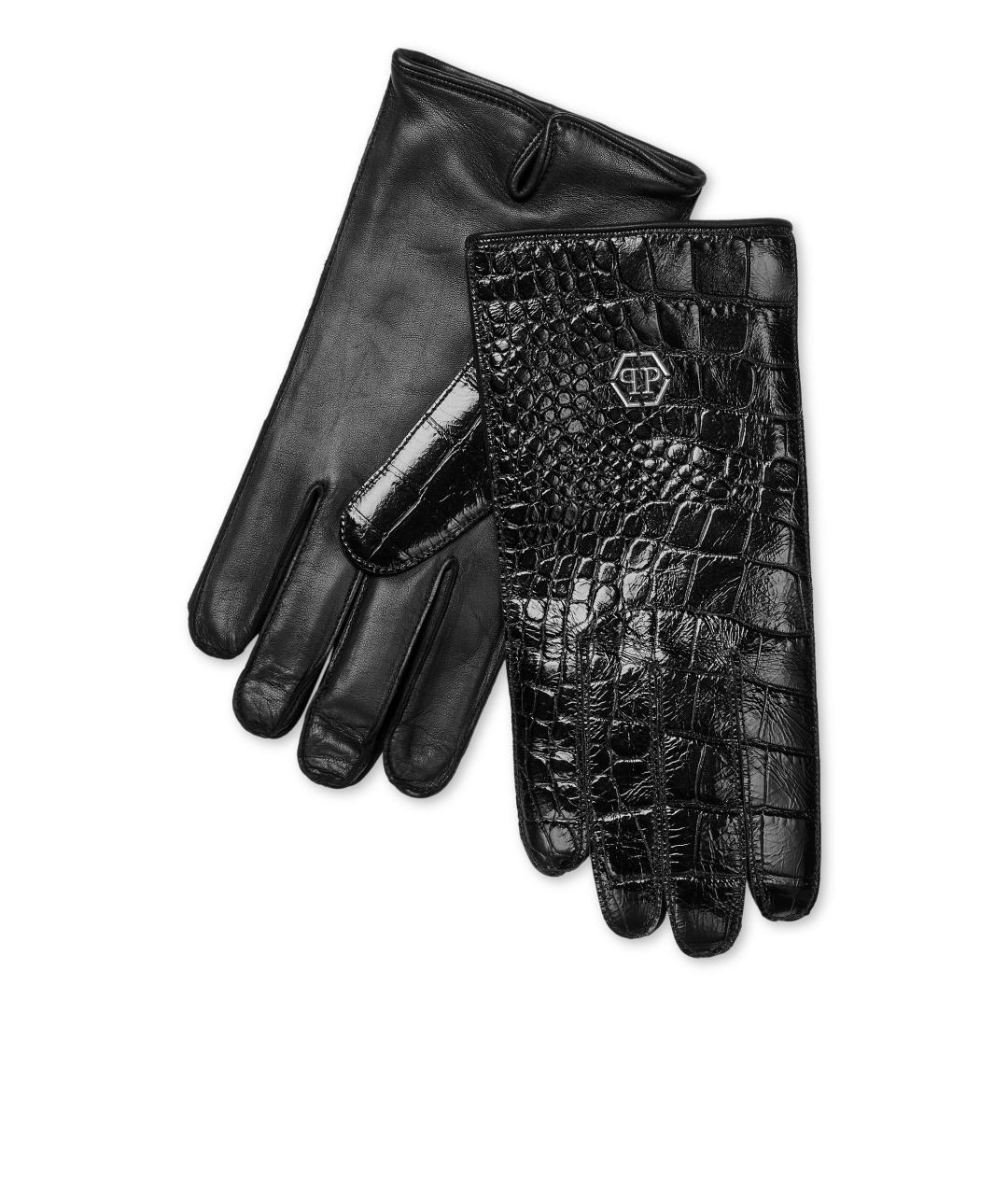 PHILIPP PLEIN Черные кожаные перчатки, фото 1