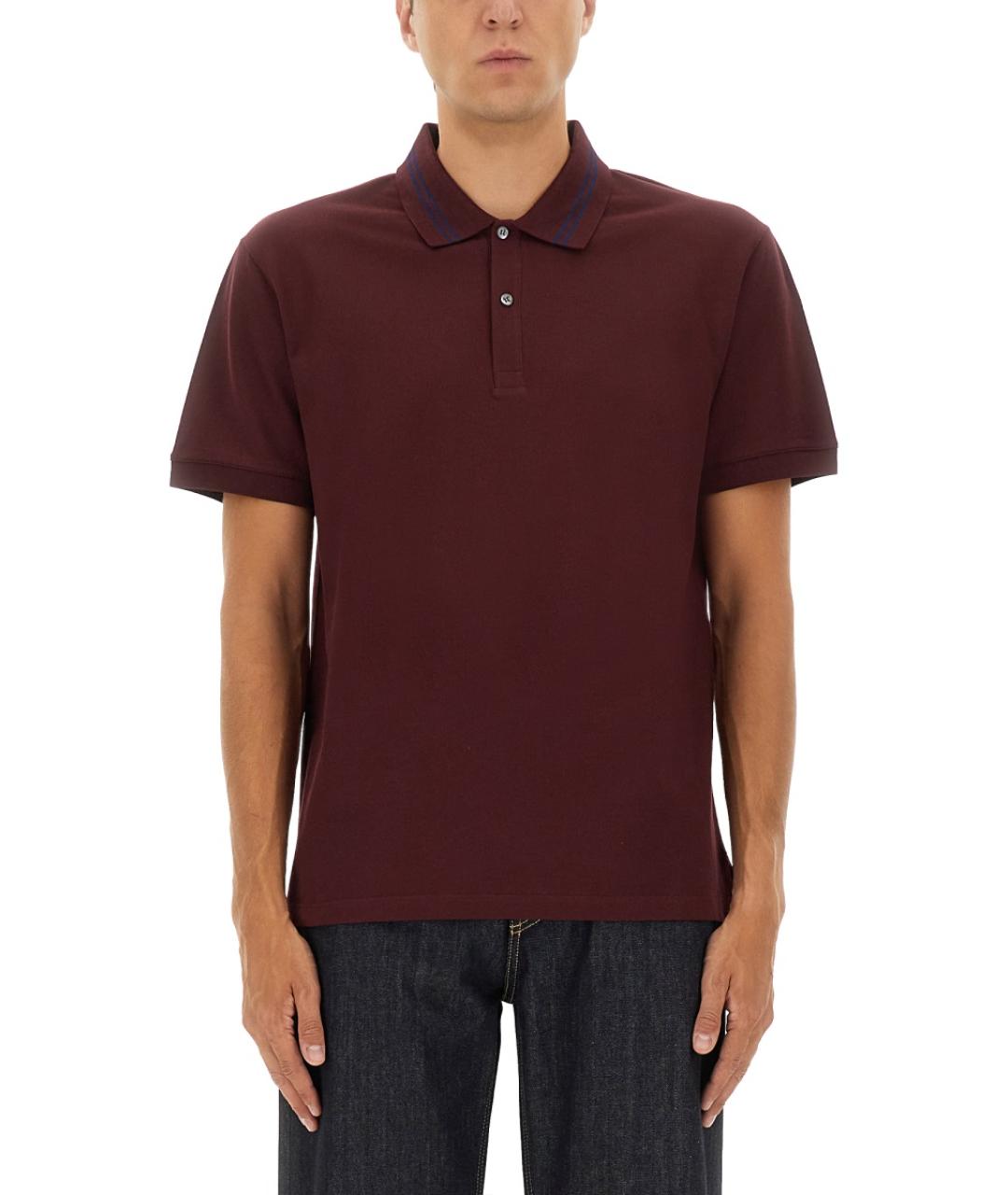ALEXANDER MCQUEEN Бордовое хлопковое поло с коротким рукавом, фото 2