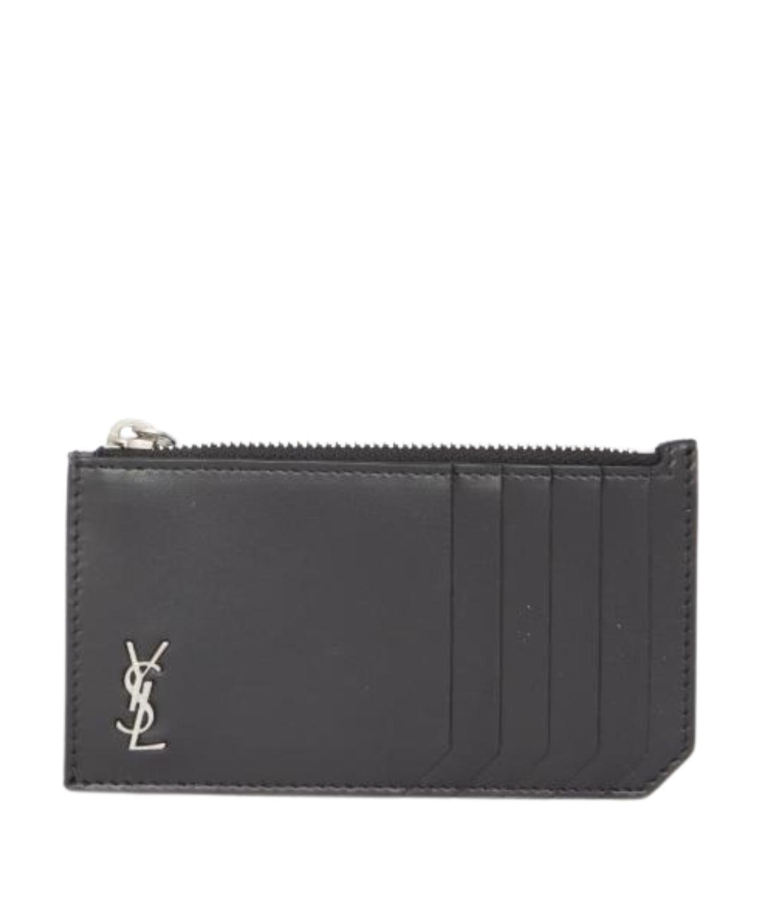 SAINT LAURENT Черный кожаный кардхолдер, фото 1