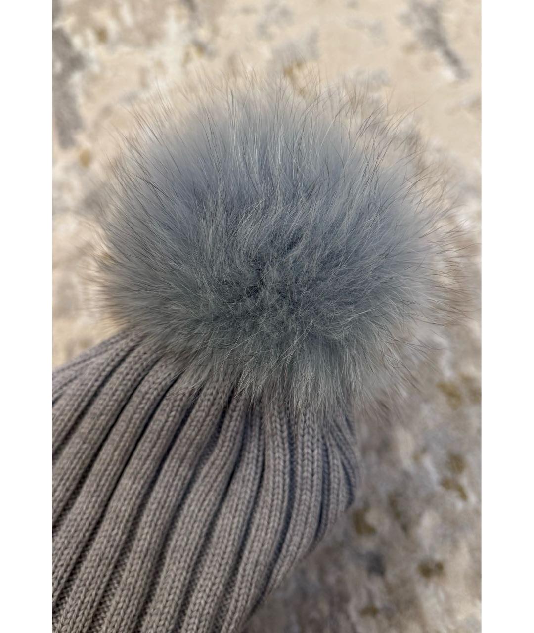 MONCLER Серая шерстяная шапка, фото 4