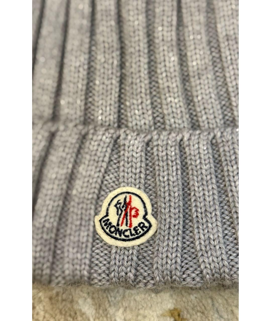 MONCLER Серая шерстяная шапка, фото 2