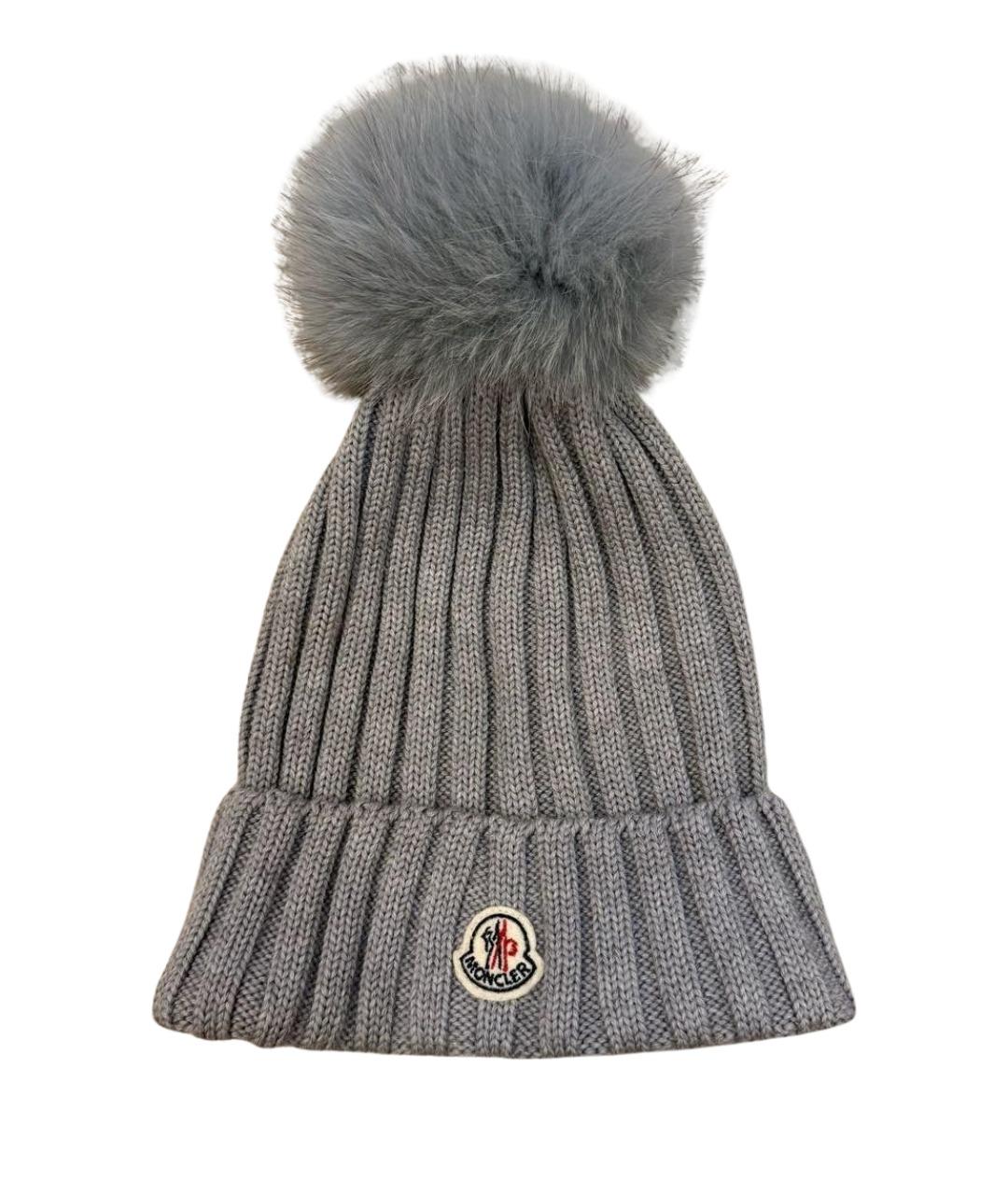 MONCLER Серая шерстяная шапка, фото 1