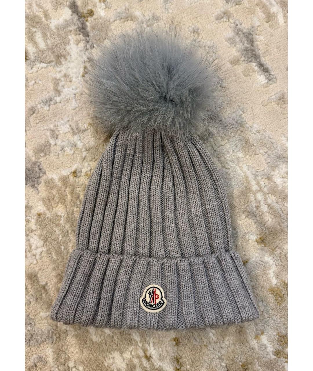MONCLER Серая шерстяная шапка, фото 5