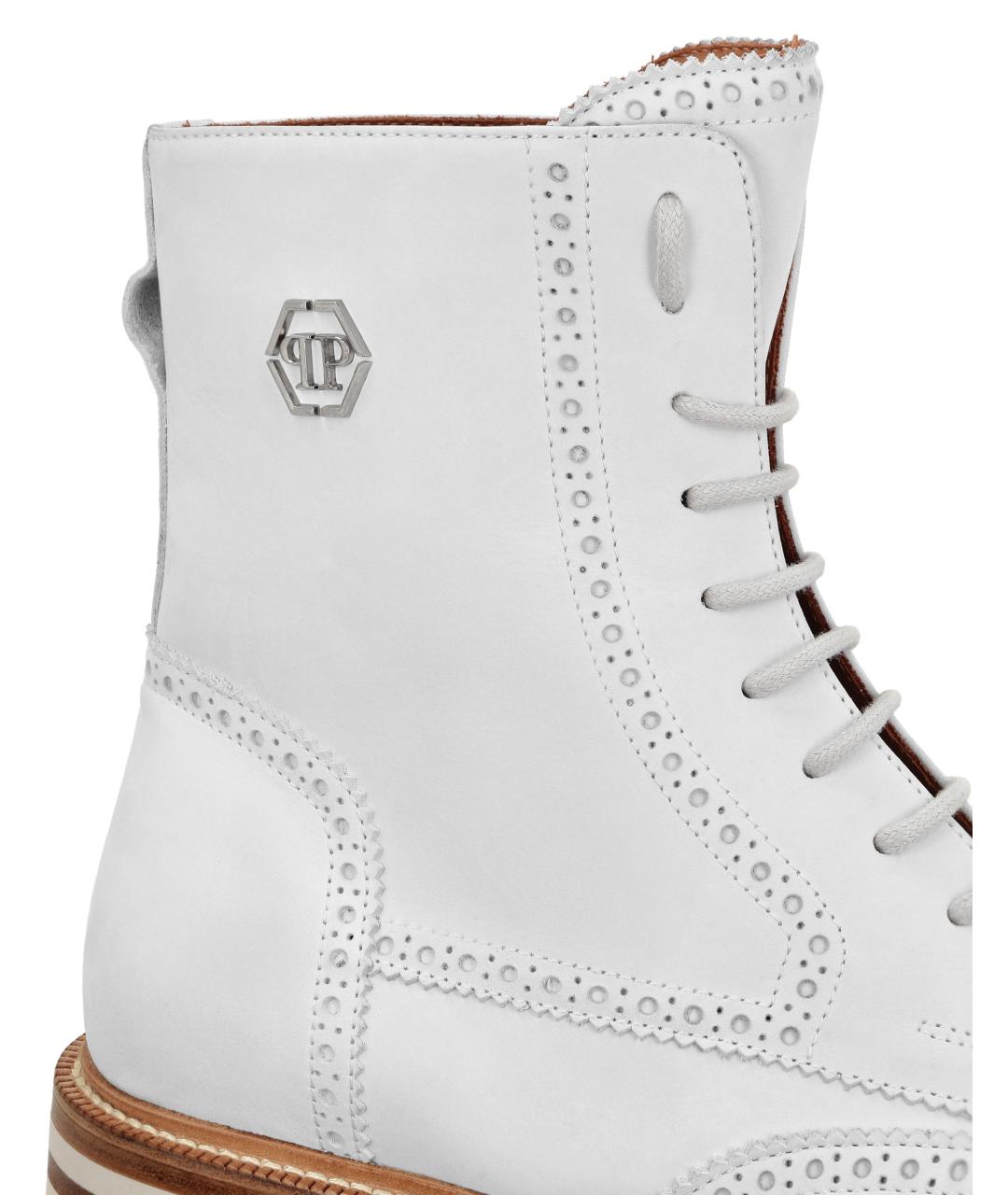 PHILIPP PLEIN Белые кожаные высокие ботинки, фото 4
