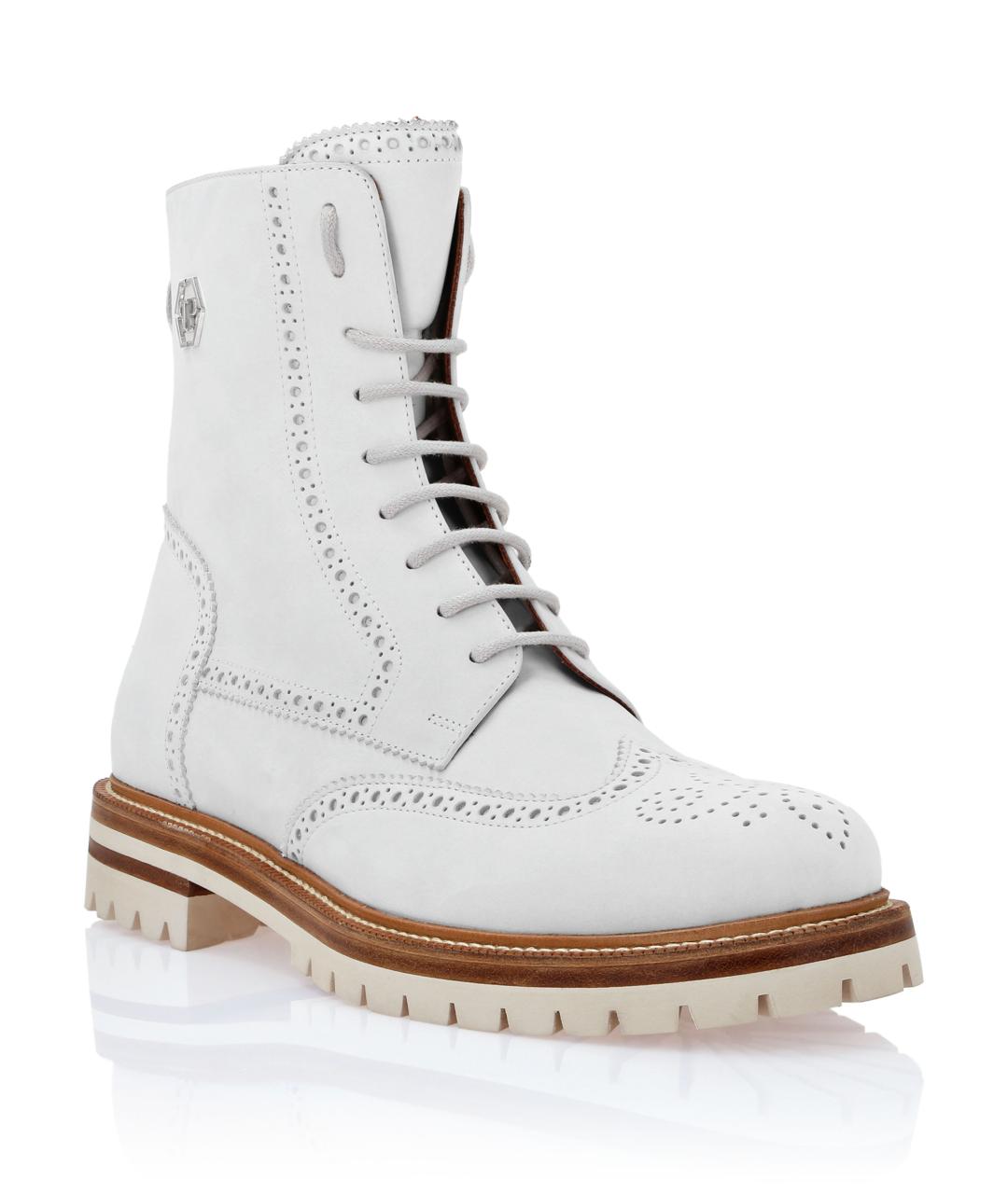 PHILIPP PLEIN Белые кожаные высокие ботинки, фото 2