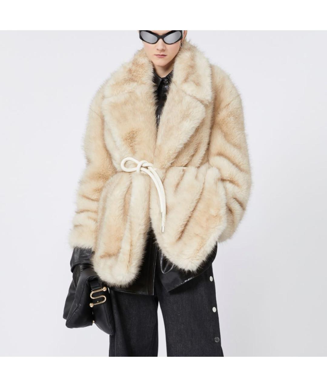 SPORTMAX Бежевая полиэстеровая шуба, фото 4