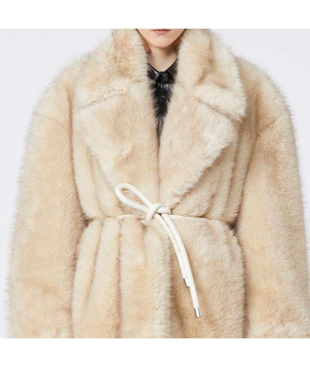 SPORTMAX Бежевая полиэстеровая шуба, фото 2