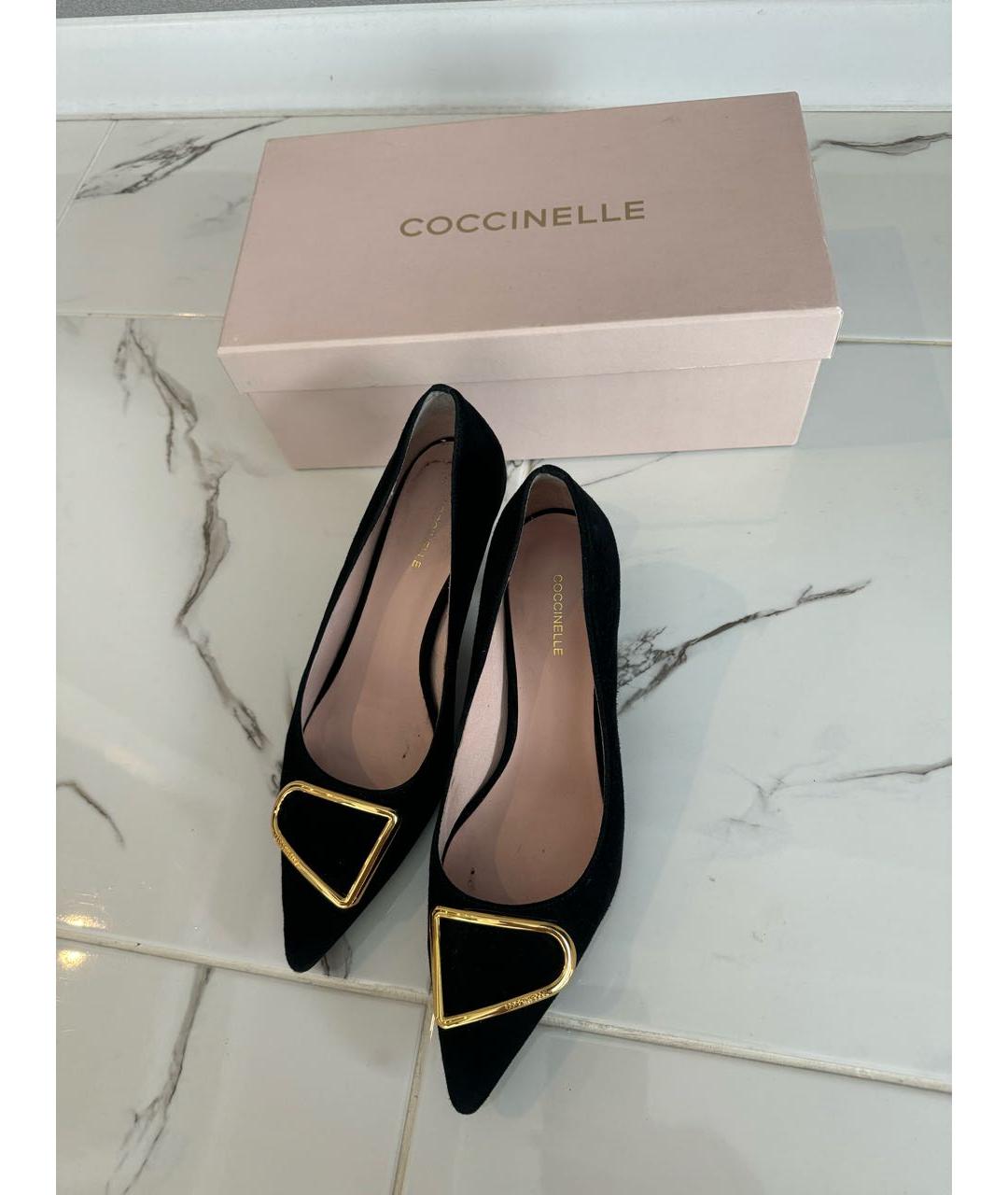 COCCINELLE Черные замшевые лодочки на низком каблуке, фото 3