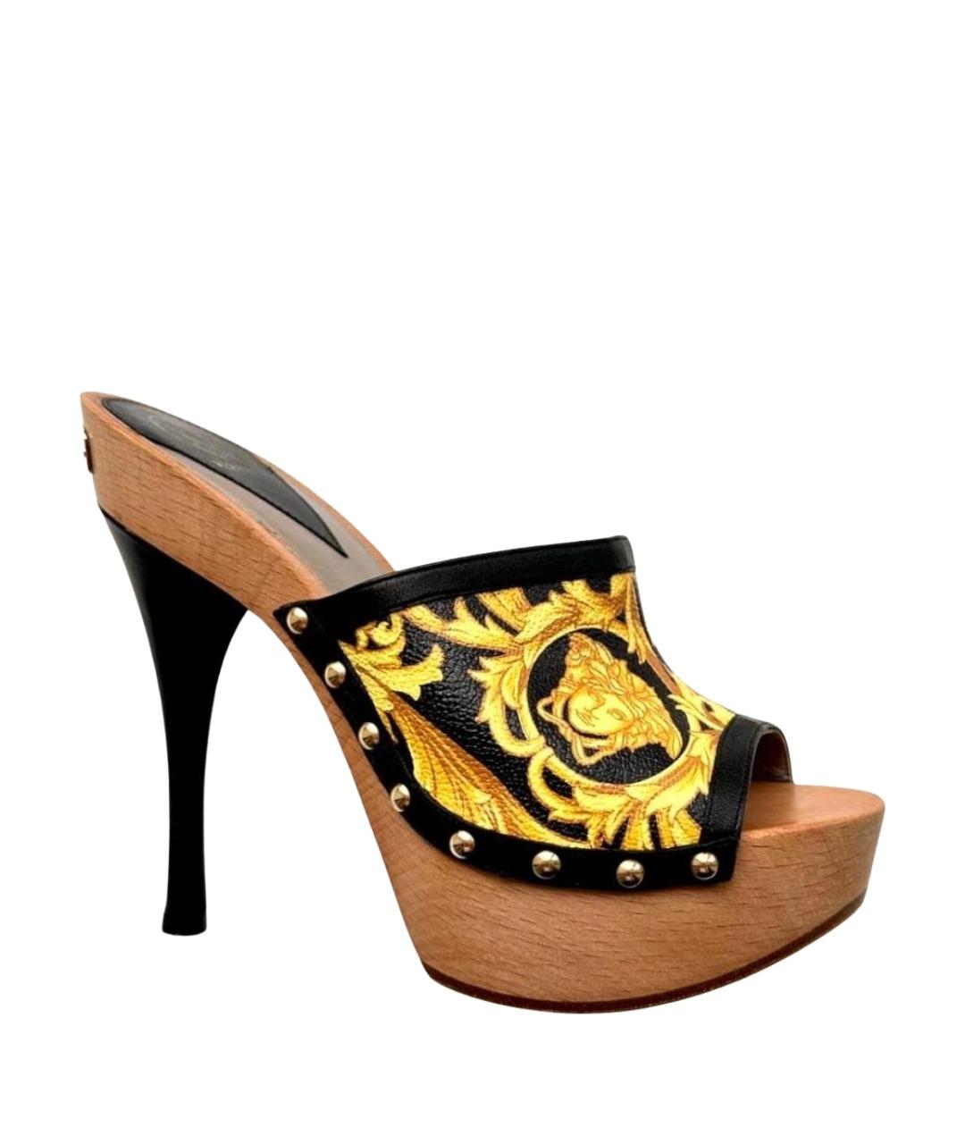 VERSACE Желтые кожаные сабо, фото 1