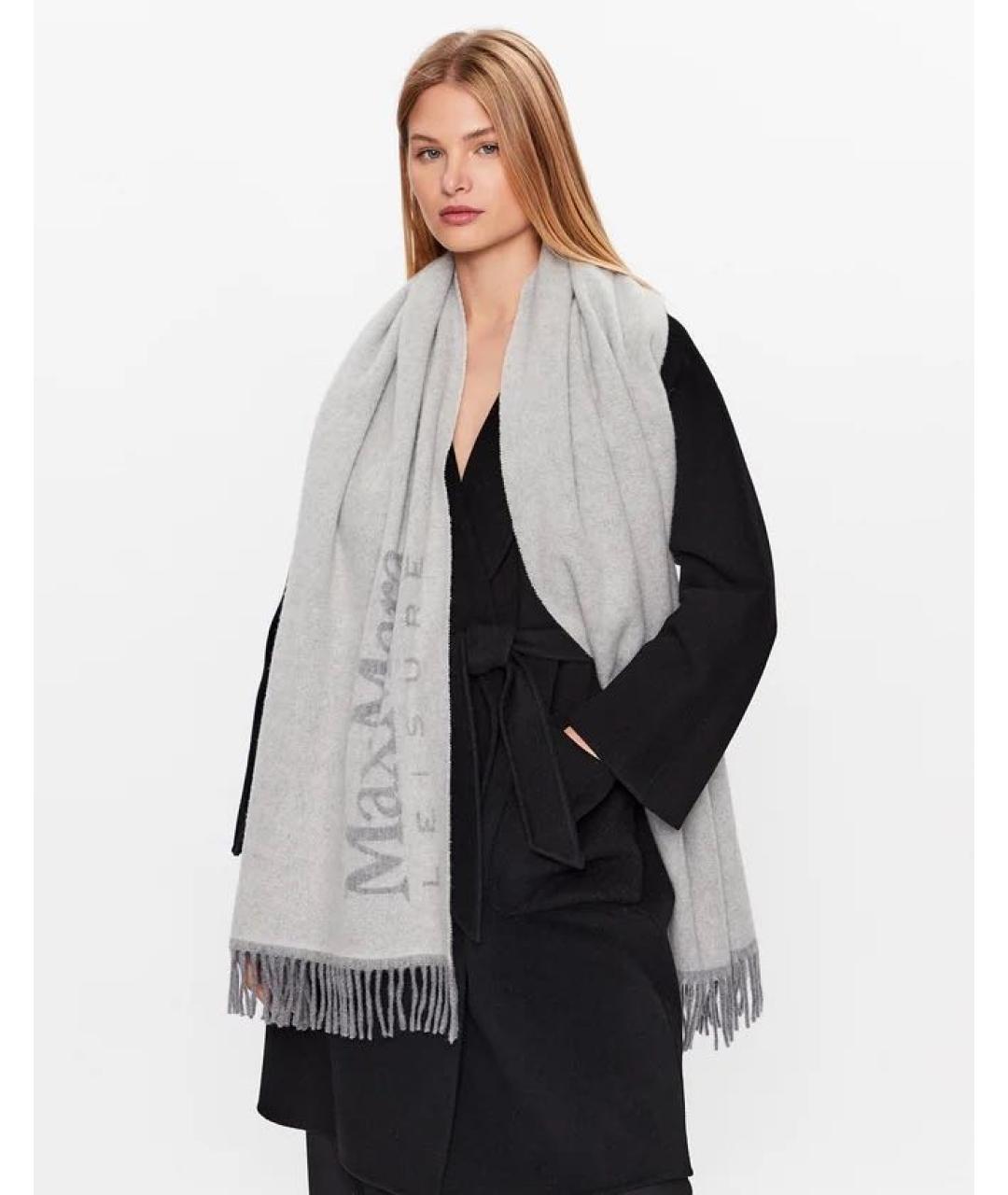 MAX MARA Серый шерстяной шарф, фото 6