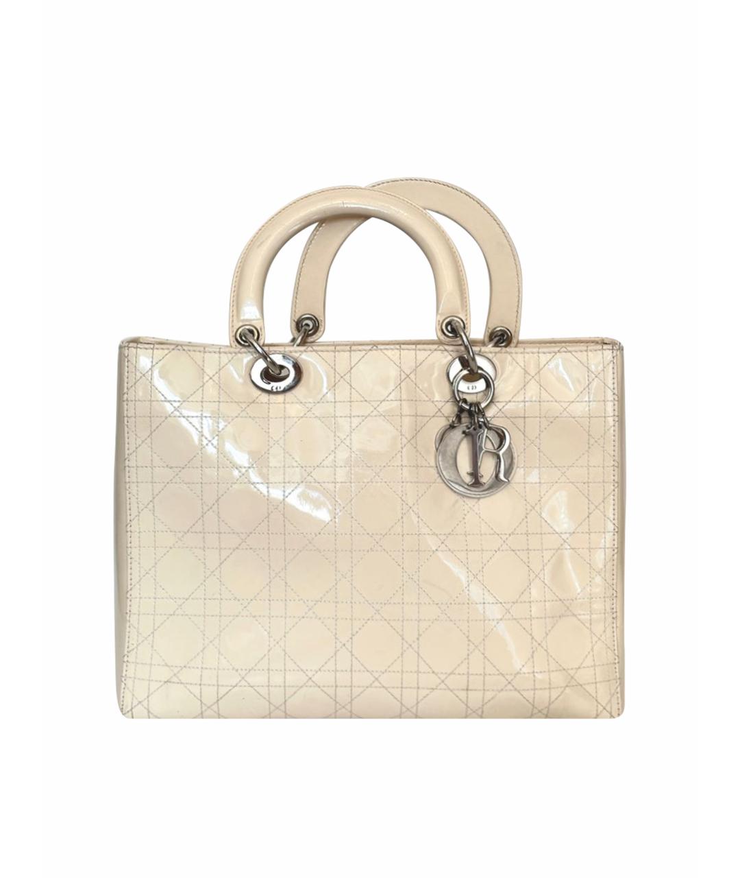 CHRISTIAN DIOR Бежевая сумка тоут из лакированной кожи, фото 1