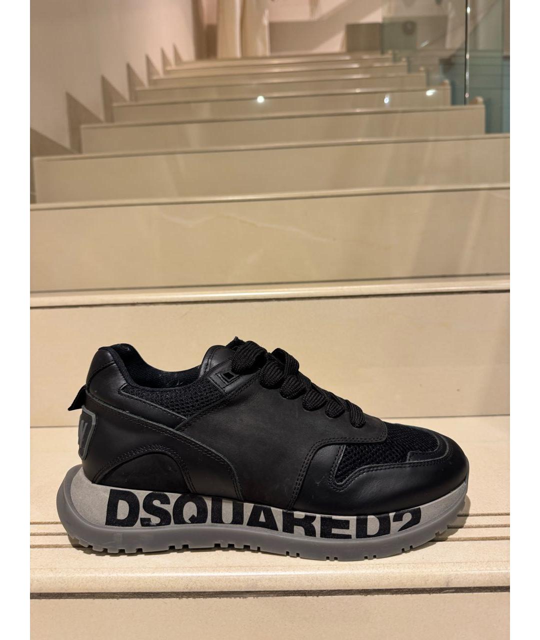 DSQUARED2 Черные кожаные низкие кроссовки / кеды, фото 5
