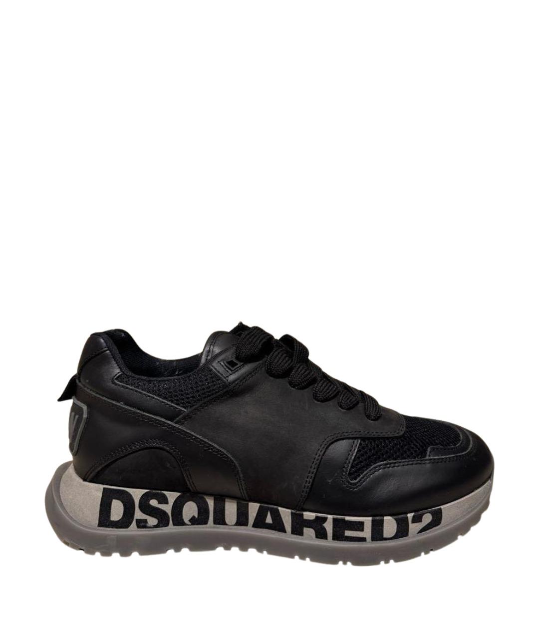 DSQUARED2 Черные кожаные низкие кроссовки / кеды, фото 1