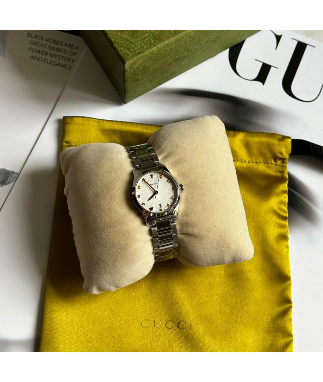 GUCCI Серебряные металлические часы, фото 5