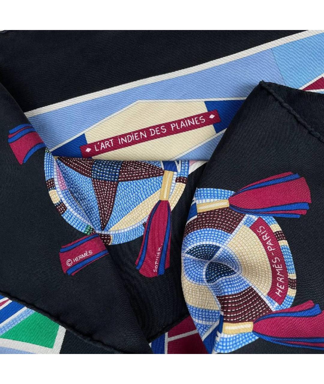 HERMES Черный шелковый платок, фото 2