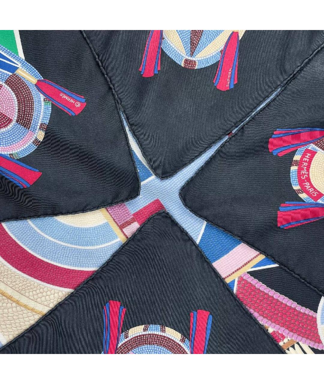 HERMES Черный шелковый платок, фото 8