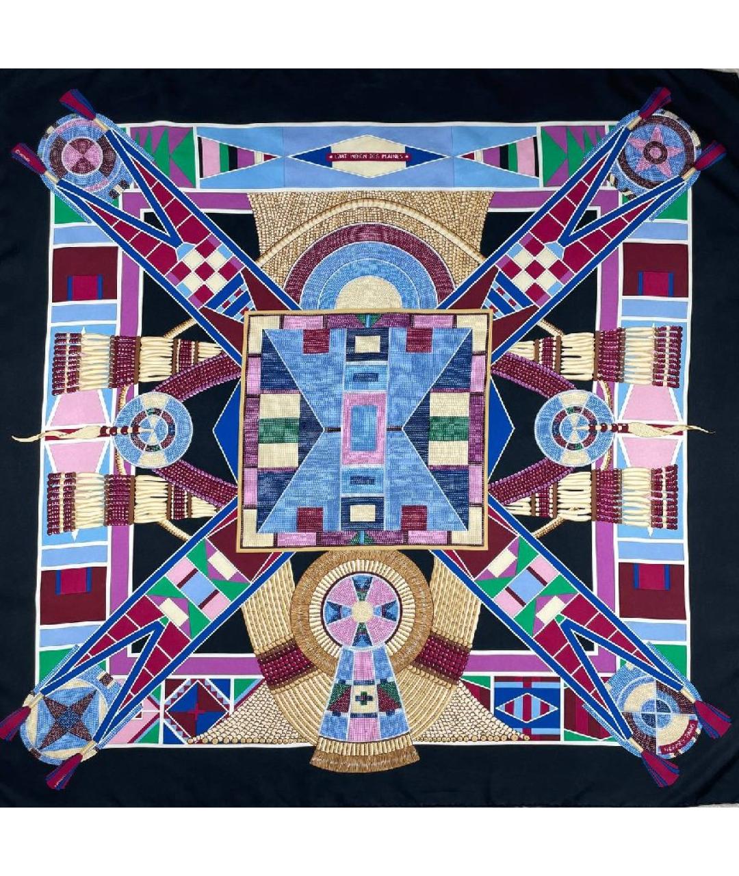 HERMES Черный шелковый платок, фото 1