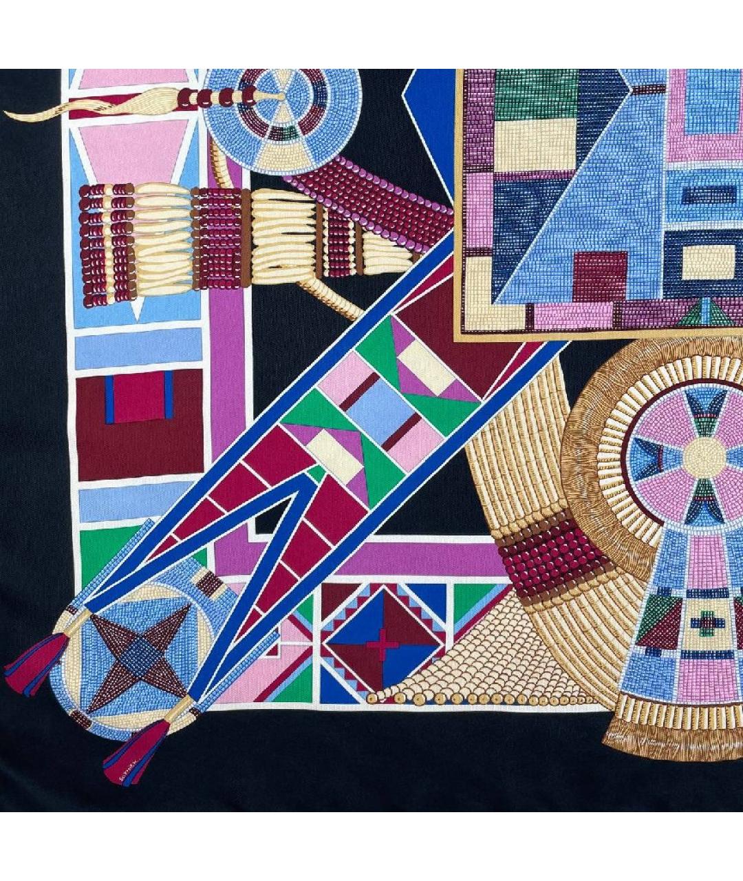 HERMES Черный шелковый платок, фото 4