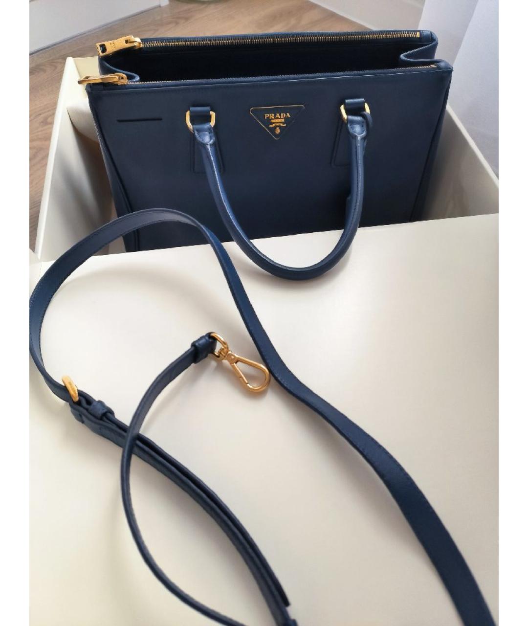 PRADA Темно-синяя кожаная сумка с короткими ручками, фото 5