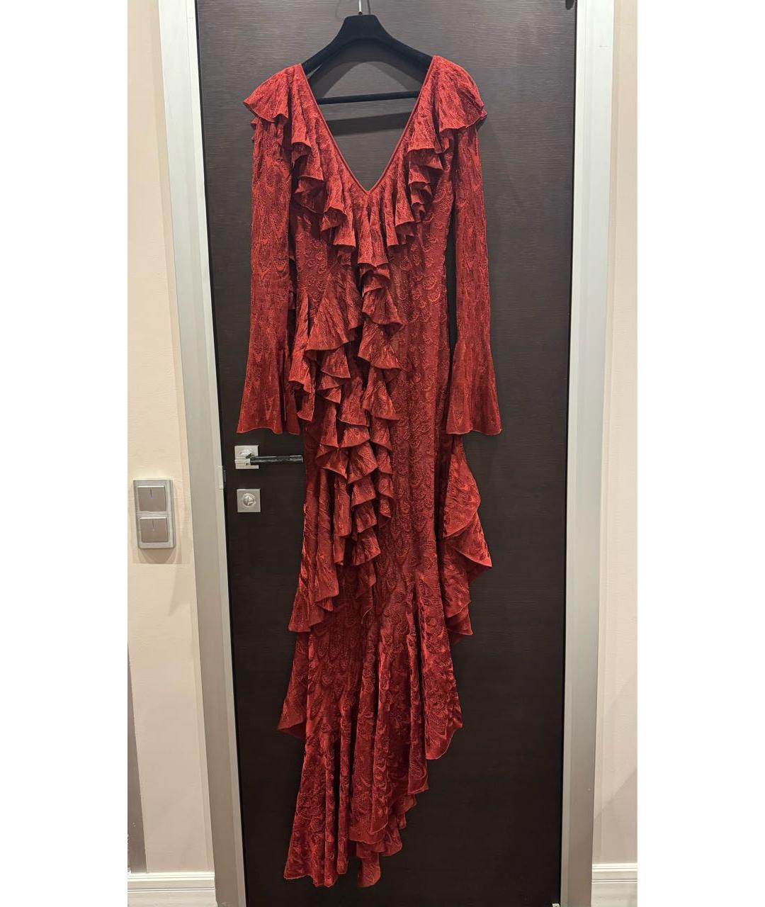 ROBERTO CAVALLI Бордовое шелковое вечернее платье, фото 8
