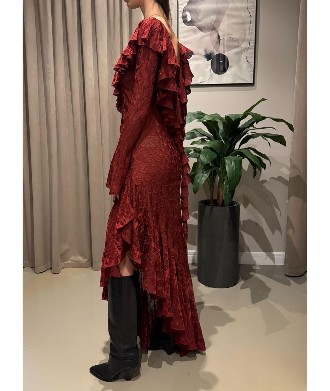 ROBERTO CAVALLI Бордовое шелковое вечернее платье, фото 5